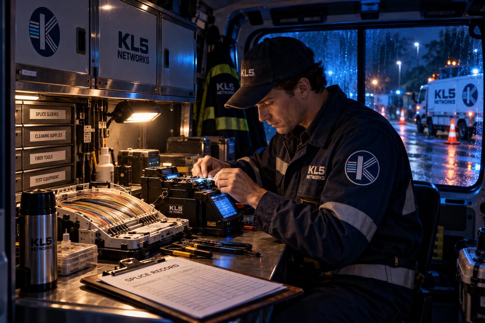 Fibre splicing van at night