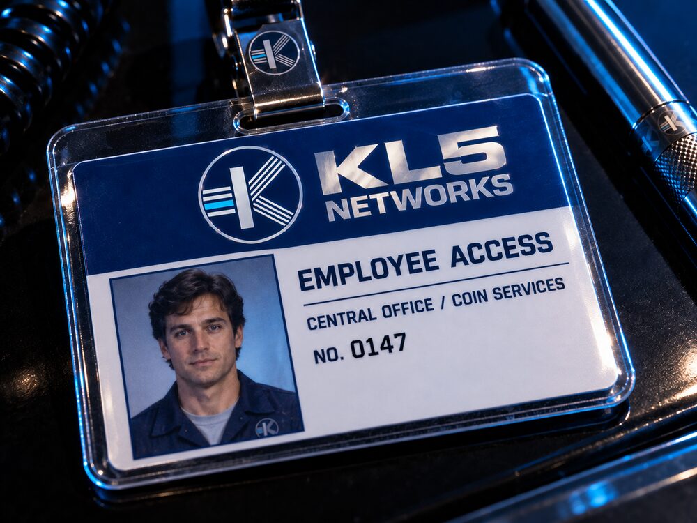 A KL5 Networks employee identification badge