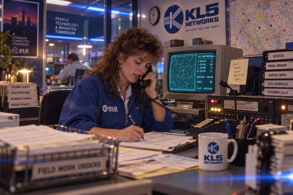 A representative on the telephone at her desk