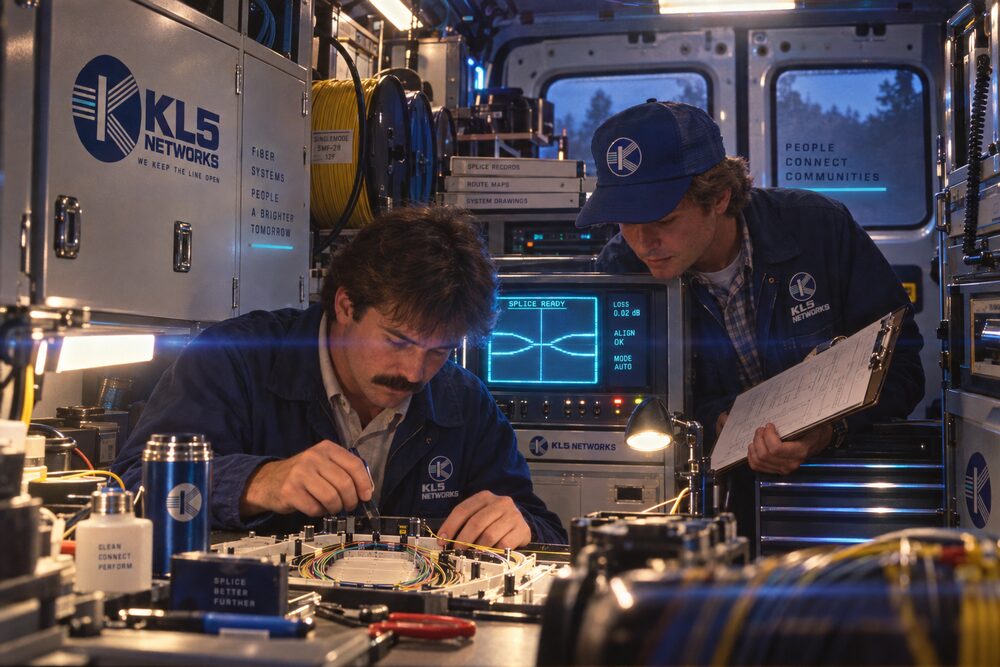 A technician working on equipment inside a van